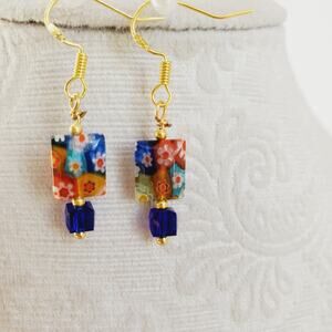 Multi-color Millefiori Bead Earrings for women gift 14k gold Filled findings